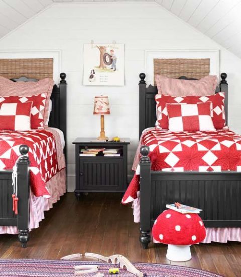 red and white boys bedroom