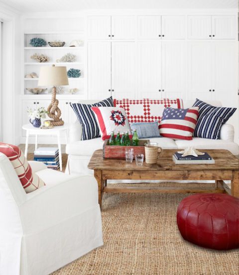 red white and blue living room