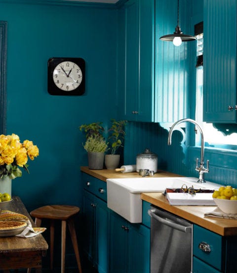 bright blue kitchen
