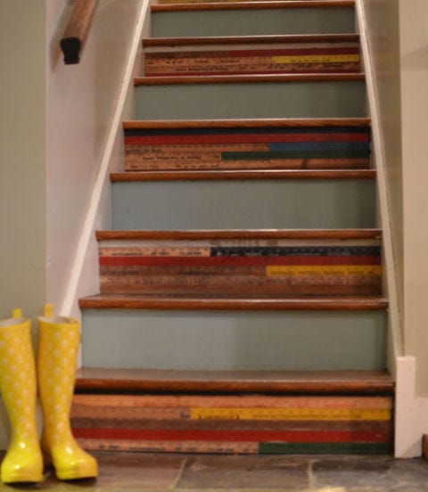 Yellow, Stairs, Boot, Shelving, Orange, Rain boot, Parallel, Paint, Peach, Shelf, 