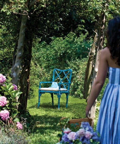 blue faux-bamboo outdoor garden chair