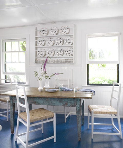 Beach Cottage Style Decor For Blue Floored Kitchen