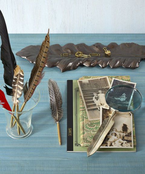 feather pens feather tray feather magnifying glass