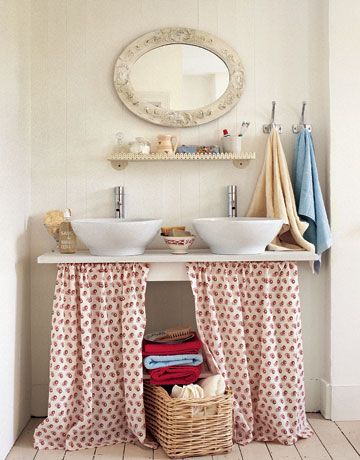 bathroom sink with fabric skirt