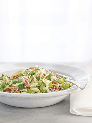 bowl of ricotta orzo with bacon