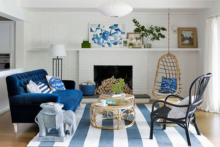 Featured image of post Light Blue Living Room Ideas - A midnight blue velvet sofa has been contrasted with the distressed white stone wall in this living room in a converted barn.