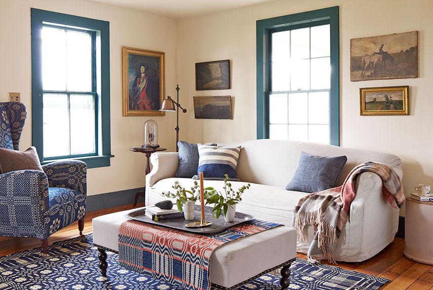 a living room with a patriotic palette