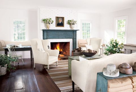 living room with white furniture