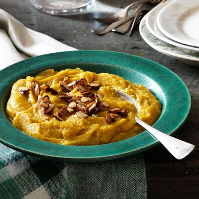 acorn squash and pear puree with glazed almonds