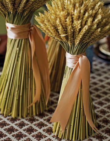 sheaves of wheat wrapped in ribbon