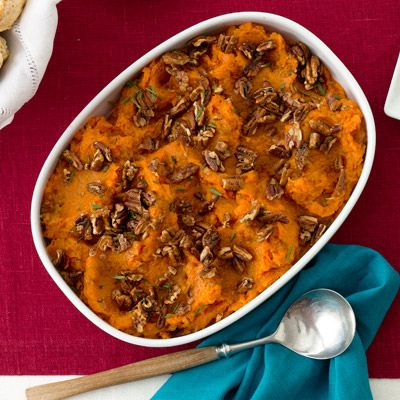 mashed sweet potatoes with rosemary pecans