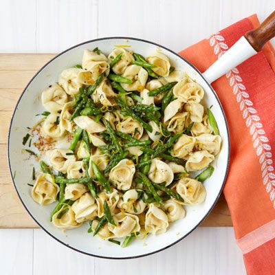 brown butter tortellini with toasted garlic and asparagus