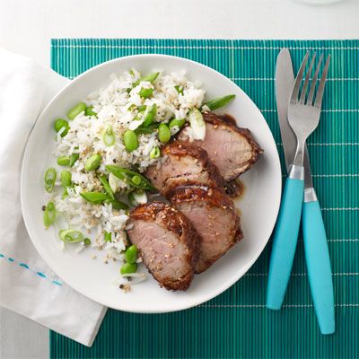 barbeque glazed pork with green rice