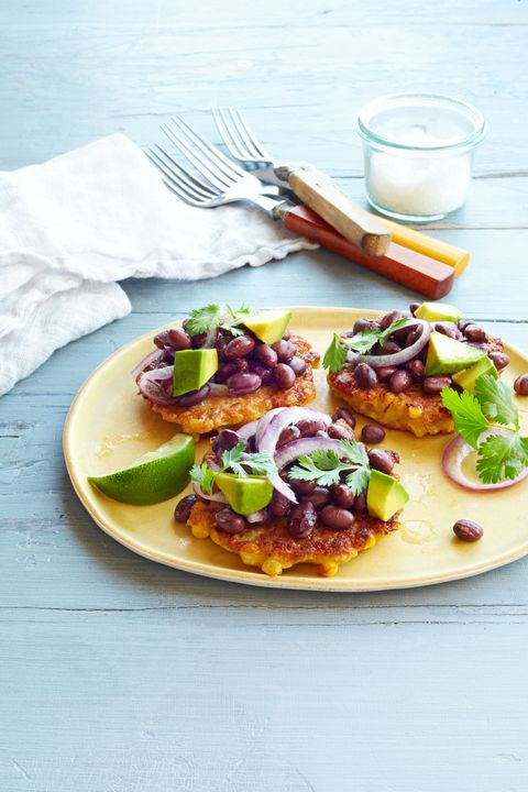 corn fritters with black bean salad