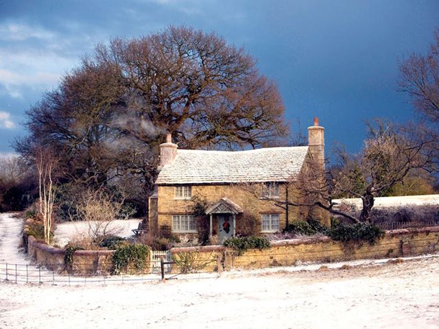 House, Winter, Sky, Property, Home, Rural area, Tree, Snow, Cottage, Building, 