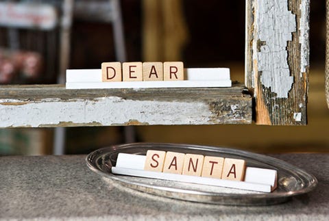scrabble letters spell out a message for santa