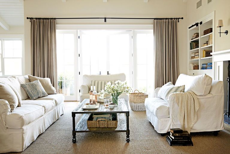 35 Best White Living Room Ideas, Curtains For Large Windows In Living Room