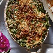 green bean casserole with fried shallots