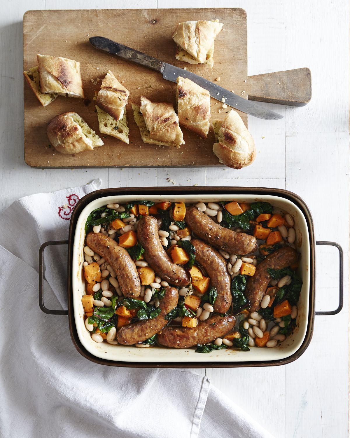 roasted sausages and sweet potato white bean stew