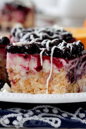 blueberry white chocolate cheesecake rice krispies treats