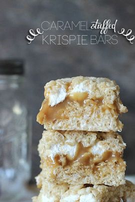 caramel stuffed krispies bars