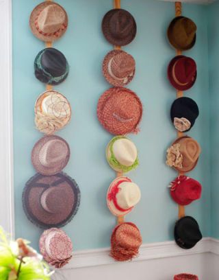 hats hanging on wall