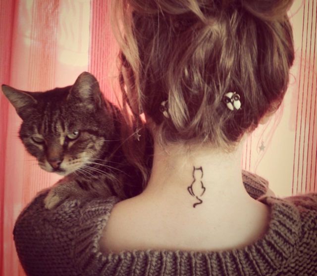 Tattoo, Shoulder, Neck, Whiskers, Cat, Arm, Joint, Felidae, Back, Cool, 