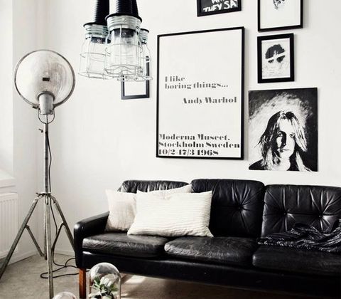 Room, Interior design, Wall, Living room, White, Couch, Furniture, Style, Black, Grey, 