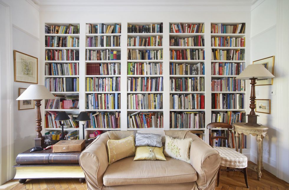 Bookcase, Shelving, Shelf, Furniture, Room, Living room, Interior design, Wall, Property, Building, 