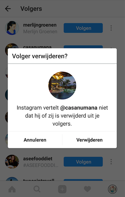 Instagram volgers verwijderen