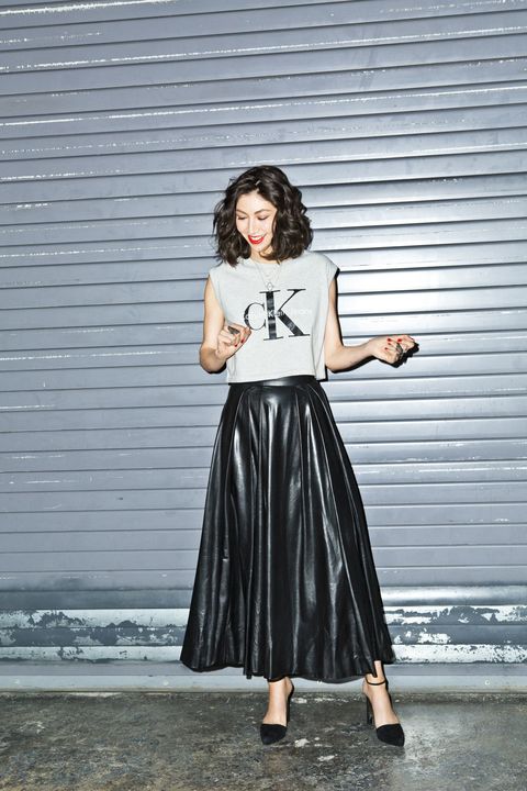 <p>Celebrity agent, The Society Management. "My most treasured item is my mom's tee shirt from the '70s that says 'Makin' Bacon' on the front and 'Good ass is hard to find' on the back."</p><p>Top, Calvin Klein Jeans, $106. Skirt, Adeam. Shoes, Dior. Necklace, Pamela Love, $560. All other jewelry, Ashleah's own.</p>