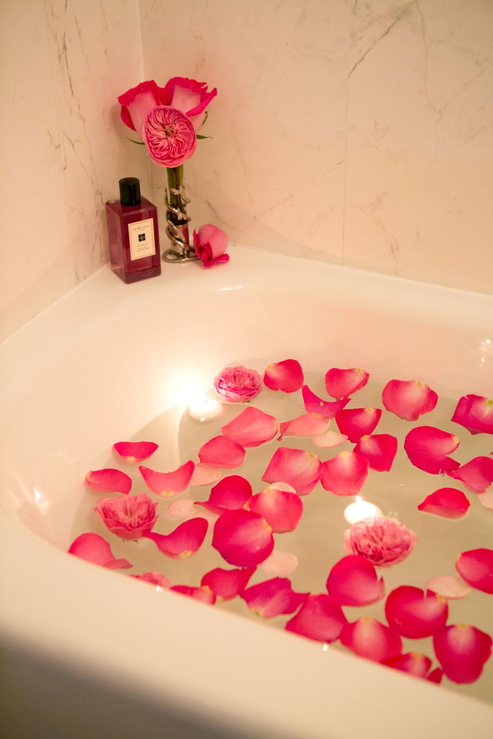 petals in a bath tub