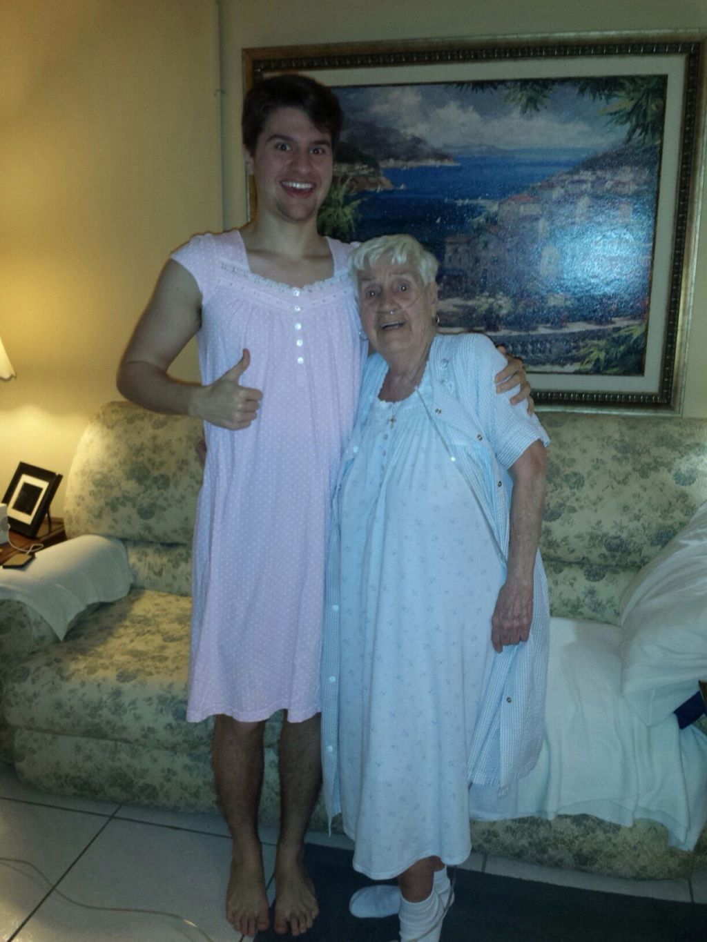 Grandson and Grandma Wear Matching Nightgowns After She Is Embarrassed