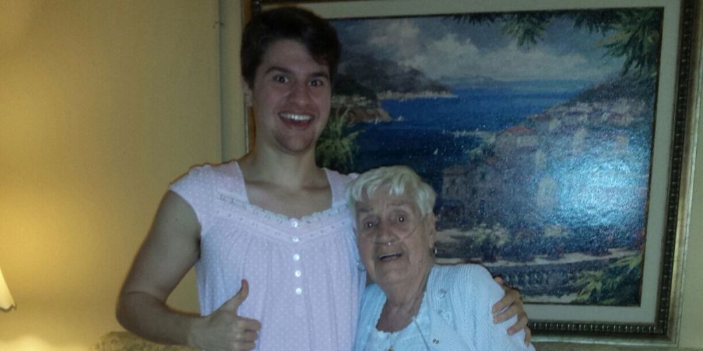 Grandson And Grandma Wear Matching Nightgowns After She Is
