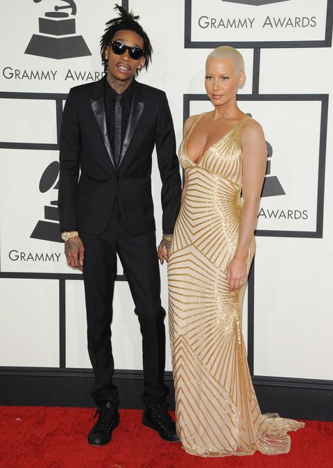 Caption:LOS ANGELES, CA - JANUARY 26: Model Amber Rose and singer Wiz Khalifa arrive at the 56th GRAMMY Awards at Staples Center on January 26, 2014 in Los Angeles, California. (Photo by Axelle/Bauer-Griffin/FilmMagic)