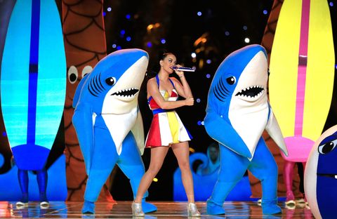 Katy Perry dancing with sharks at the Super Bowl