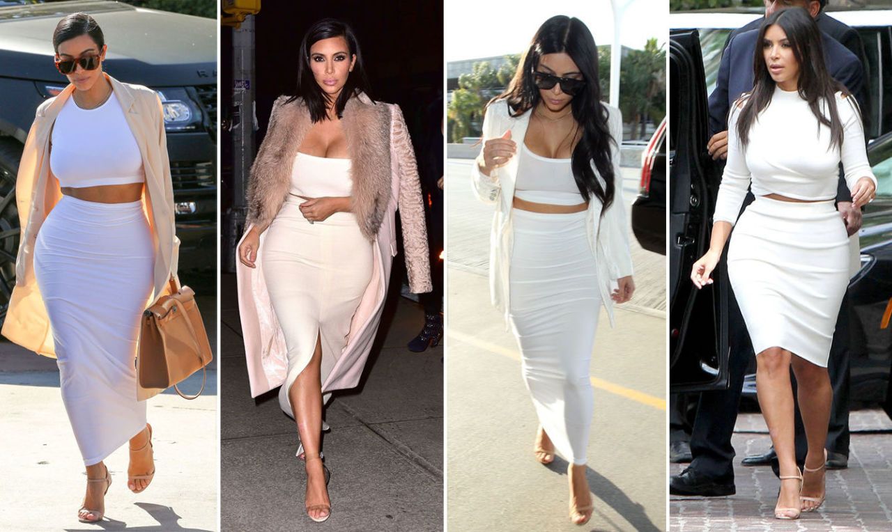 kim kardashian white two piece outfit