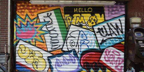 Blue, Yellow, Graffiti, Text, Purple, Pink, Paint, Tints and shades, Street art, Colorfulness, 