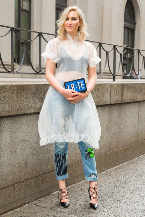 Get The Nyfw Look How To Wear A Dress Over Jeans