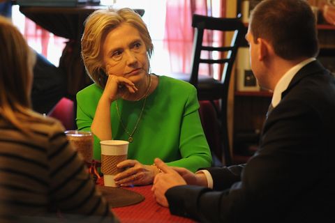 Hillary Clinton with coffee cup