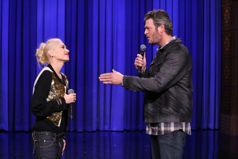 Gwen Stefani and Blake Shelton are dating. Here they are during an appearance on The Tonight Show