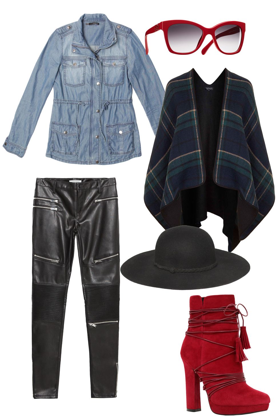 <p>Slip that frock on over skinny black leather biker pants. Add flare with a denim anorak, a plaid cape, and bold-hued accessories.<br></p>