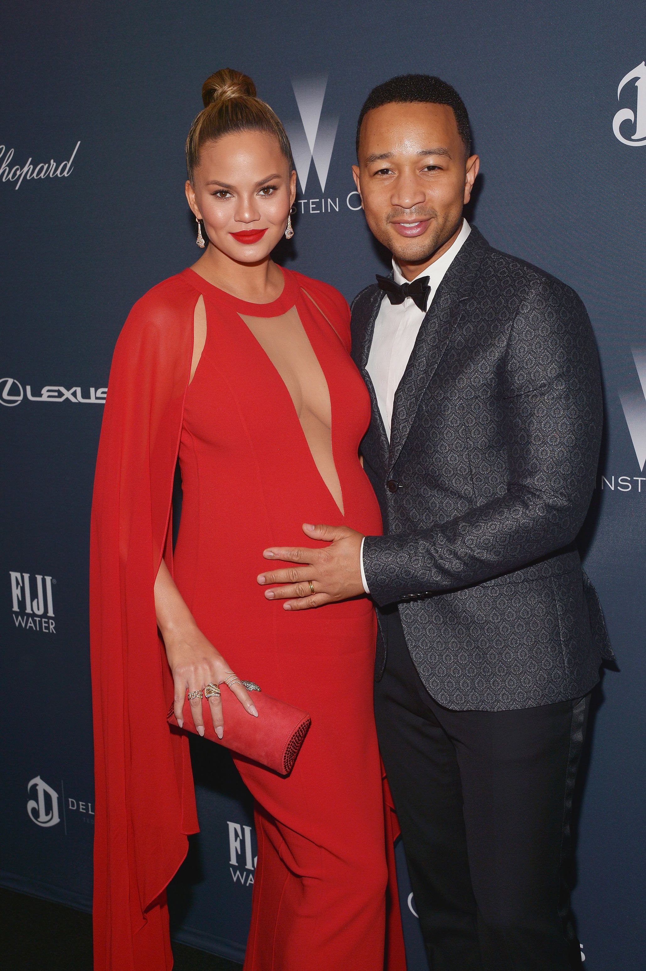 Chrissy Teigen in Red Marchesa Dress at the 2016 Oscars