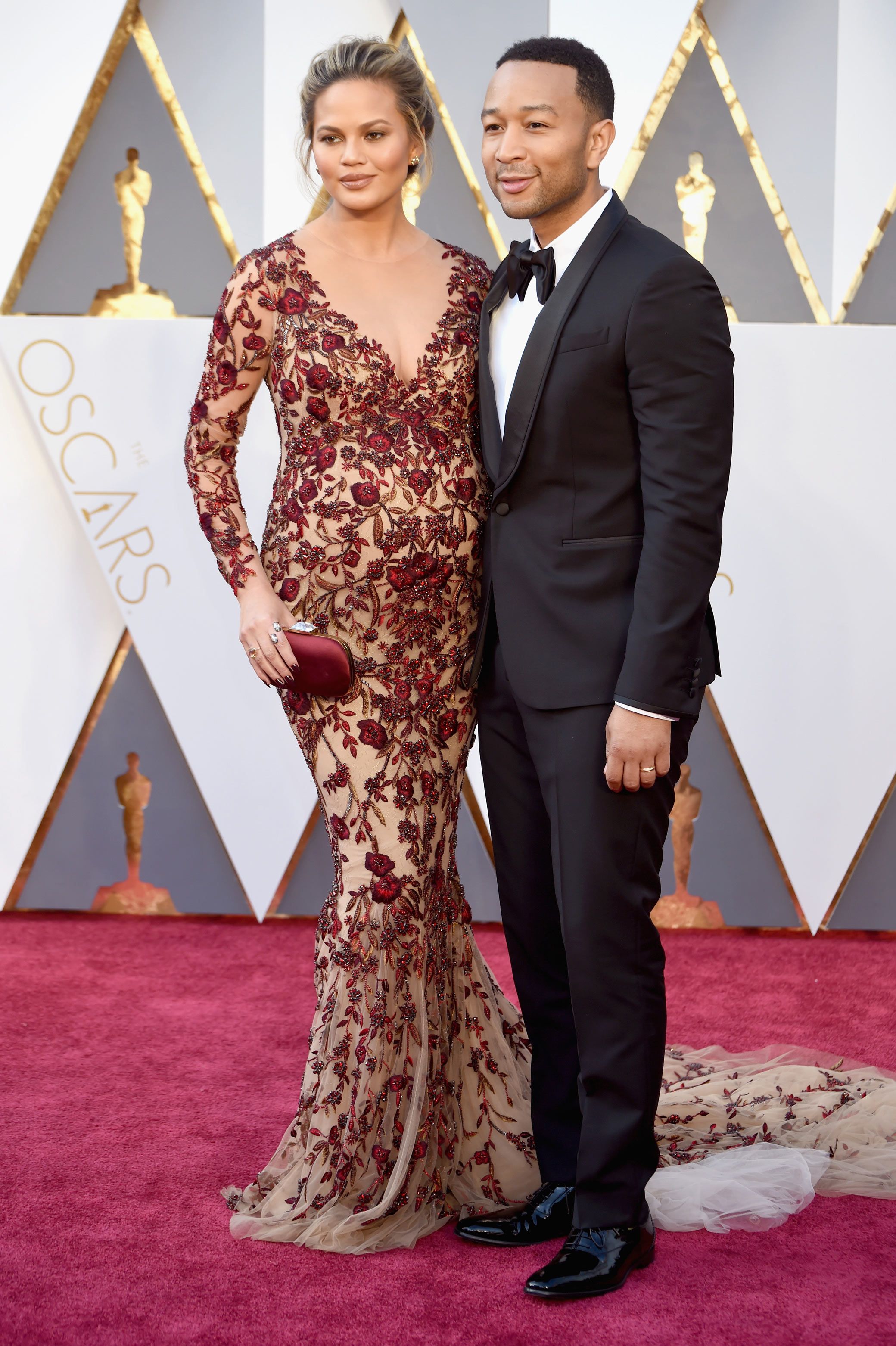 Chrissy Teigen in Red Marchesa Dress at the 2016 Oscars