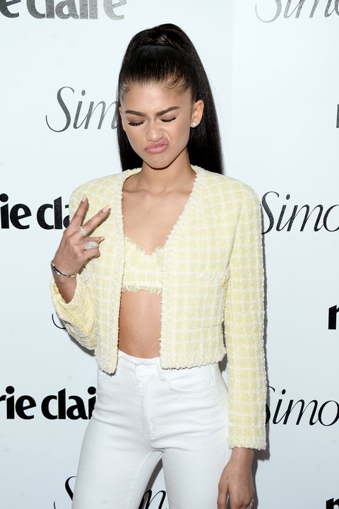 Zendaya in Chanel Crop Top and Blazer at Marie Claire Fresh Faces Party