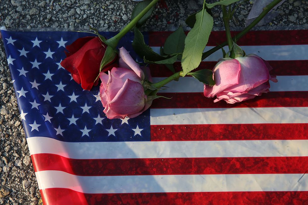 Flag and Flowers After Orlando Shooting