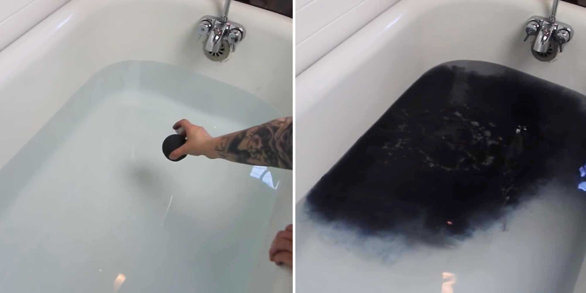 Можно купаться с бомбочками. Черная бомбочка для ванны. Бомбочка для ванны в ванне. Черная вода в ванной. Черная бомбочка для ванны в воде.
