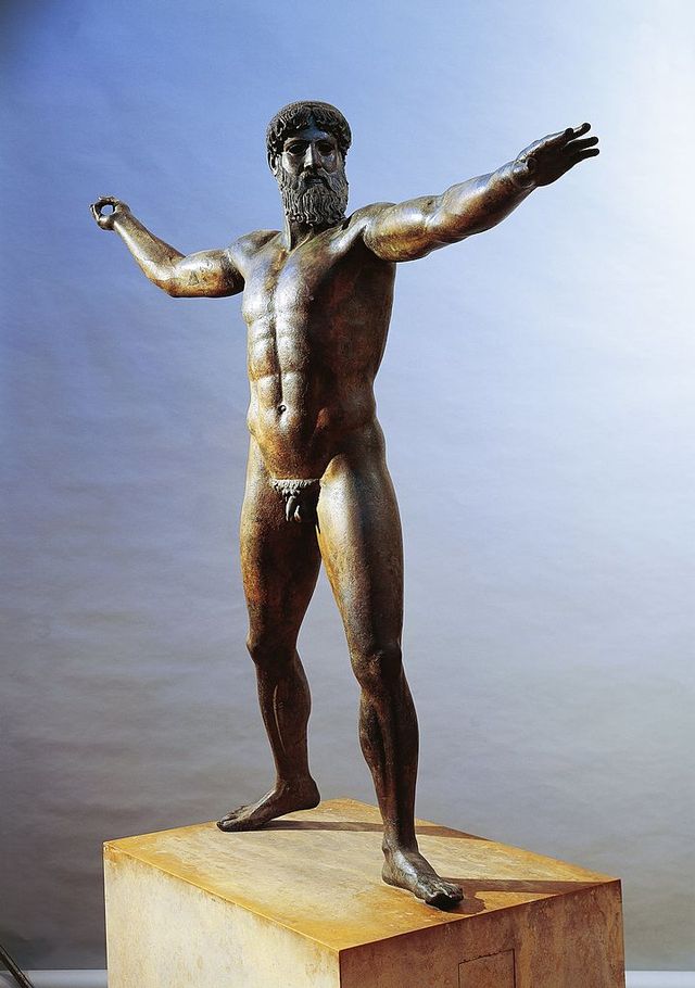 Sculpture, Standing, Bronze sculpture, Chest, Trunk, Barechested, Art, Muscle, Bronze, Metal, 
