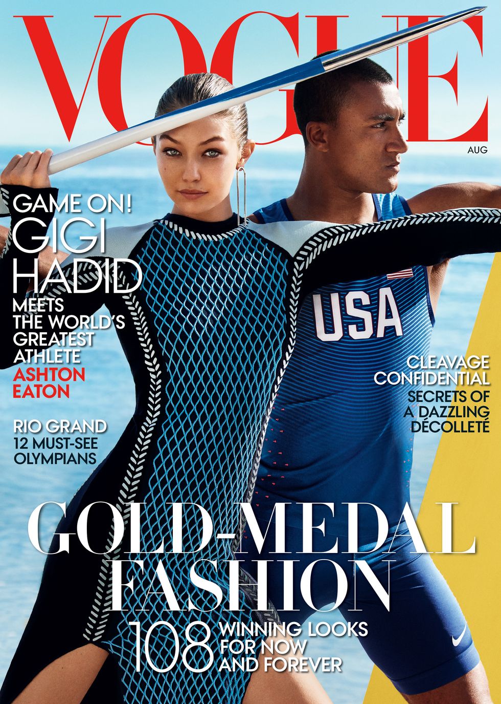 Gigi Hadid and Ashton Eaton on Vogue's Olympics cover