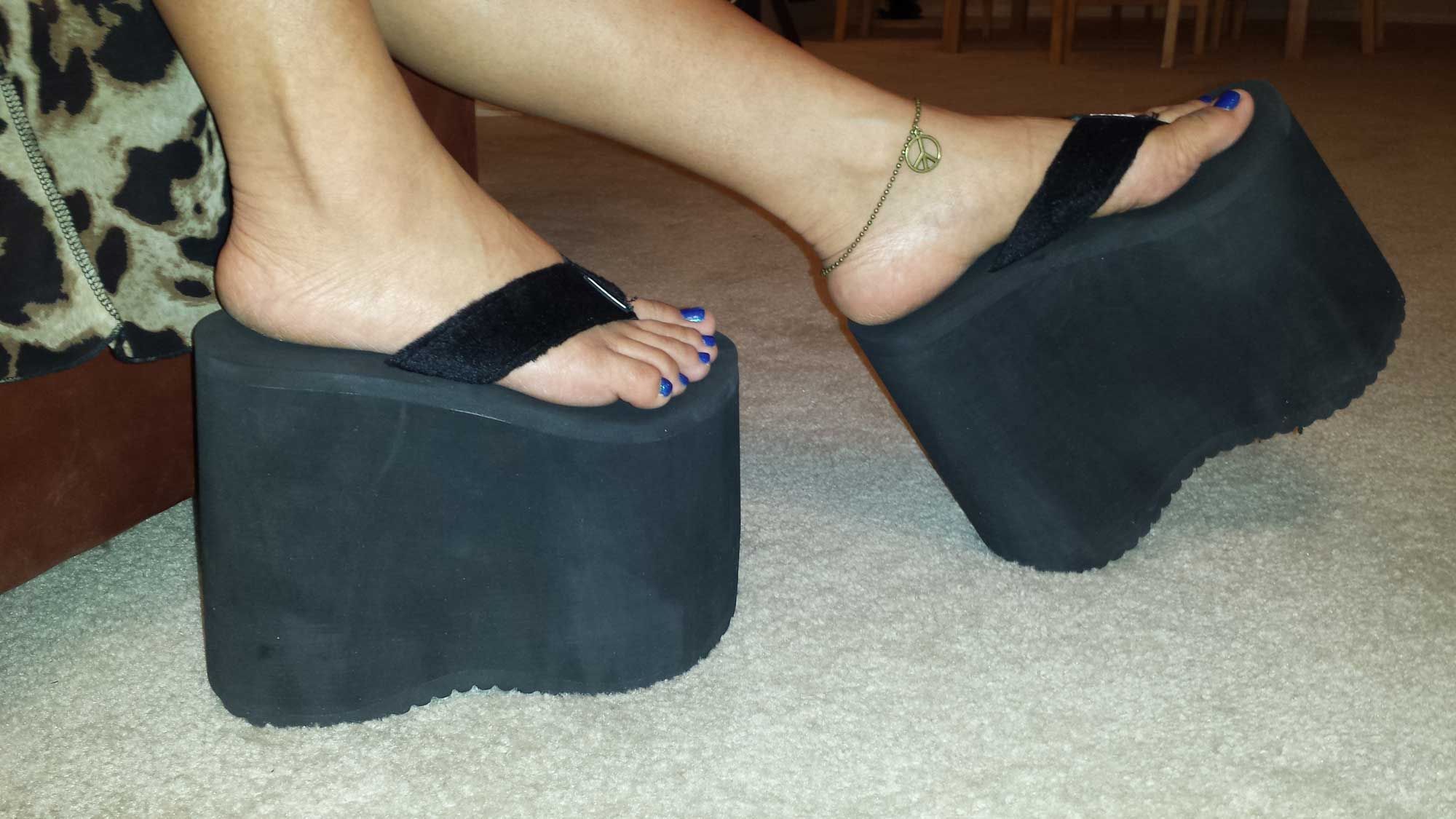 black high heel flip flops